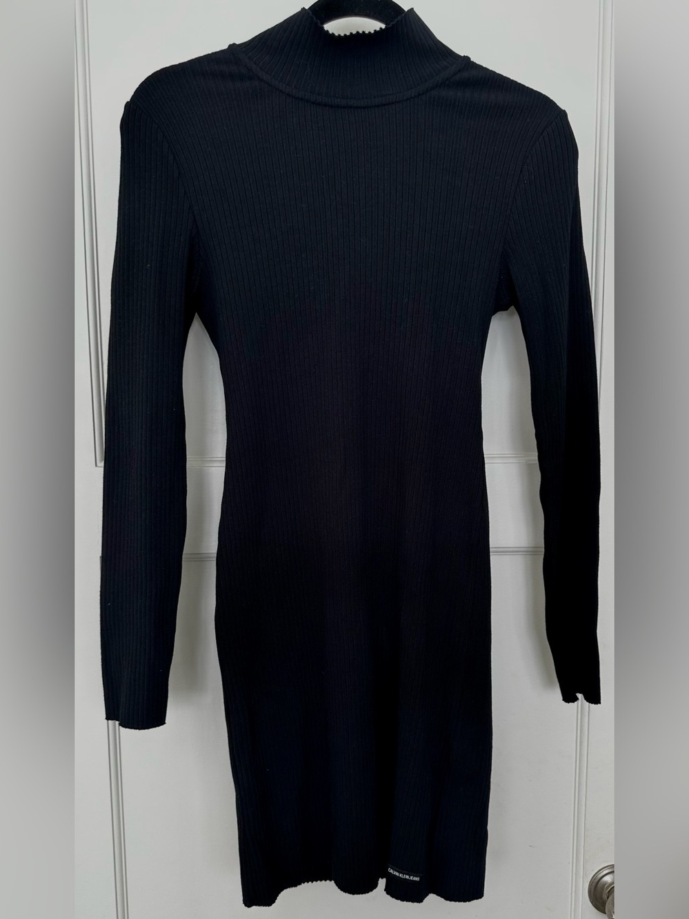 Calvin Klein Jeans Black Ribbed Mock Neck Long Sleeve Dress